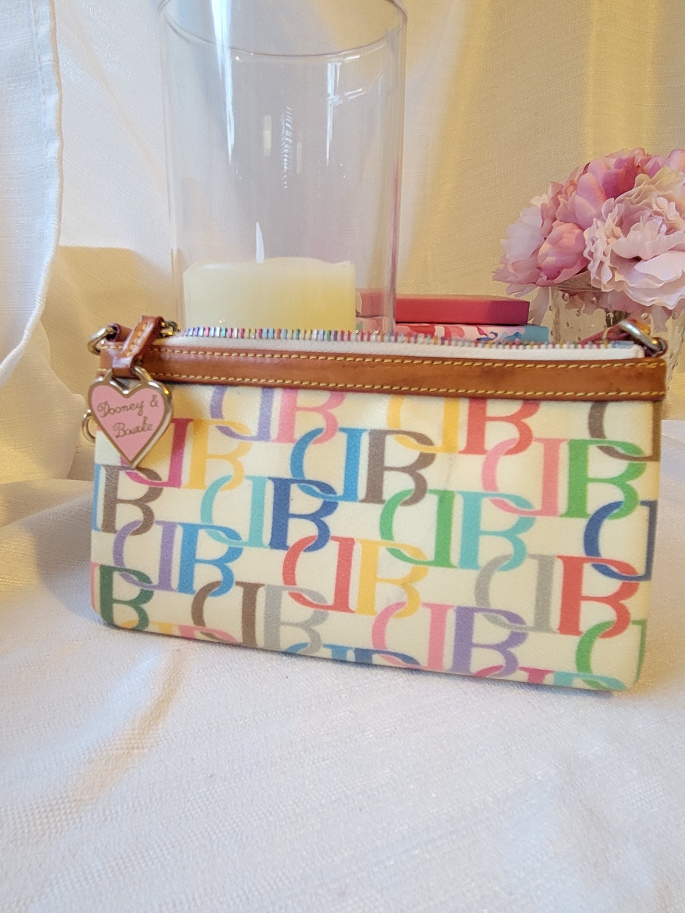 Dooney & Bourke Vintage Rainbow Signature Wristlet with Rainbow Zipper